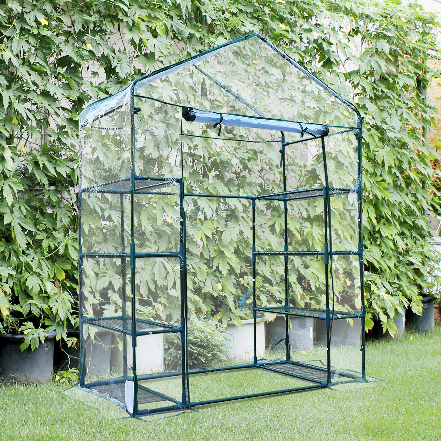 Outsunny Walk In Greenhouse Garden PVC Shelves Plant Grow 1.43Lx0.73Wx1